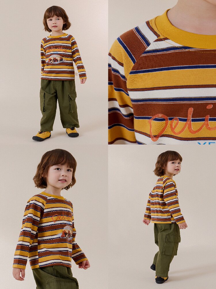 Camiseta de manga larga raglán con estampado de perro a rayas para niños/junior