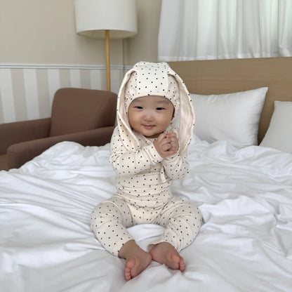 -ハートプリントトップス+レギンスセット うさ耳帽子 3点セット【mh0011177】 - mamahalo shop - 長袖セットアップ -  べビー服 - 子供服 - 男の子 - 女の子