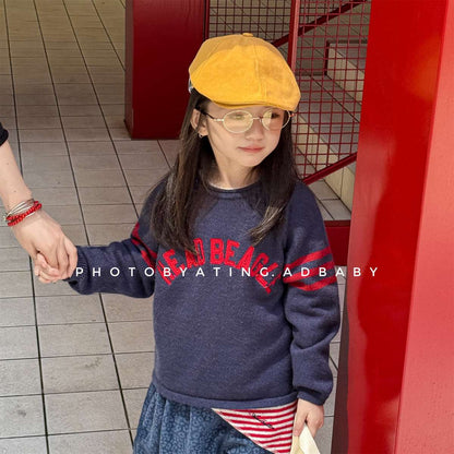 -長袖セーター ニット素材 ラグラン袖 刺繡ロゴ トップス【mh0011422】 - mamahalo shop - ニット・セーター -  べビー服 - 子供服 - 男の子 - 女の子