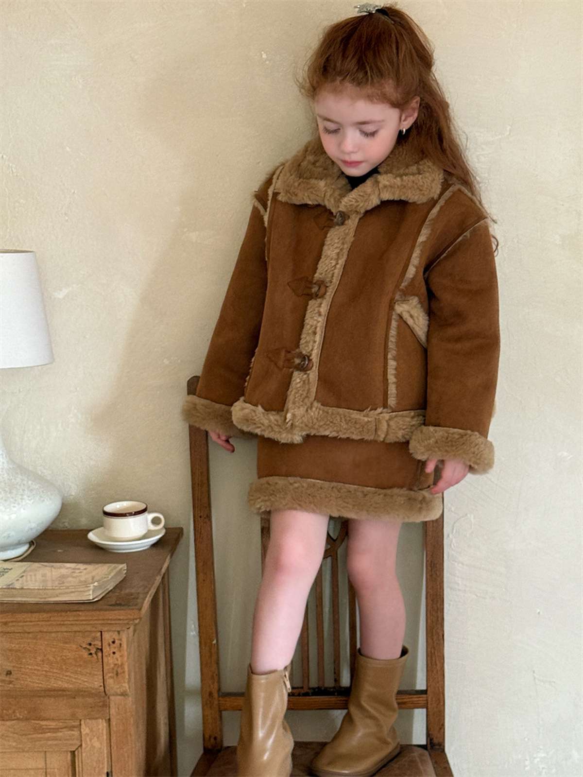 ムートン風ジャケット/ボアミニスカート トグルボタン【mh0011449】