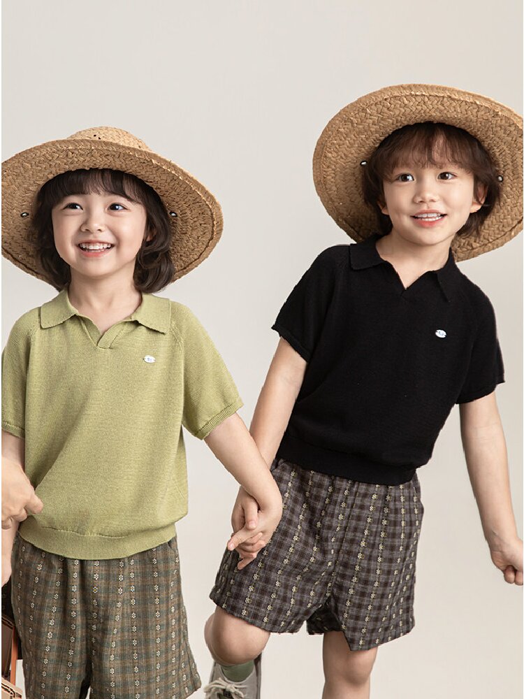 Simple Knit Polo Shirt Short Sleeve サマーニット Vネック ポロシャツ【mh0012737】