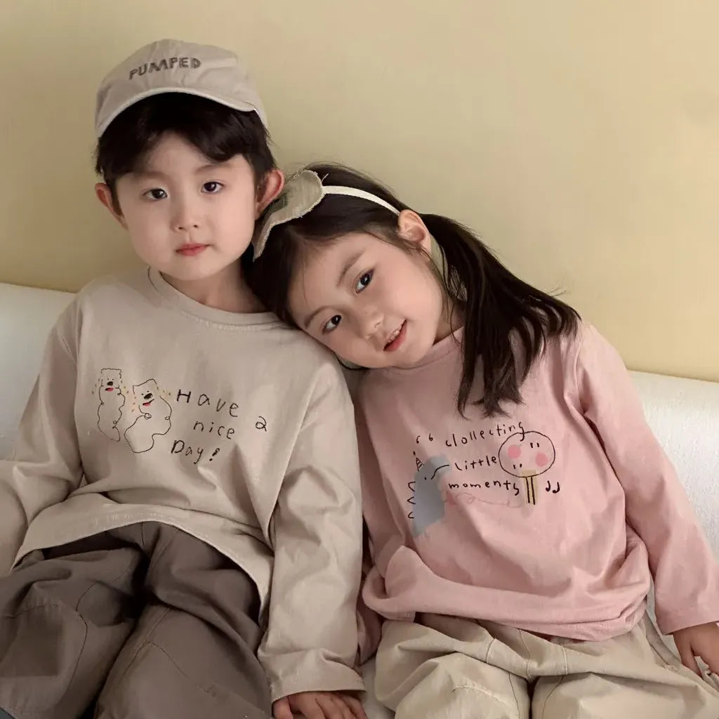 -手描き風イラスト長袖Tシャツ【mh0011229】 - mamahalo shop - 長袖Tシャツ -  べビー服 - 子供服 - 男の子 - 女の子