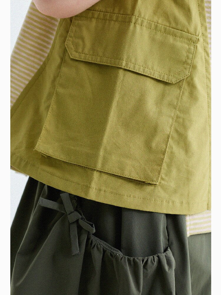 Striped Cargo Vest Cotton T-shirt Camiseta sin mangas de rayas【mh0013203】