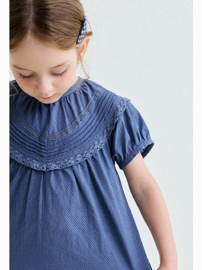 French Lace Puff Sleeve Cotton Shirt レース 半袖ブラウス【mh0013200】