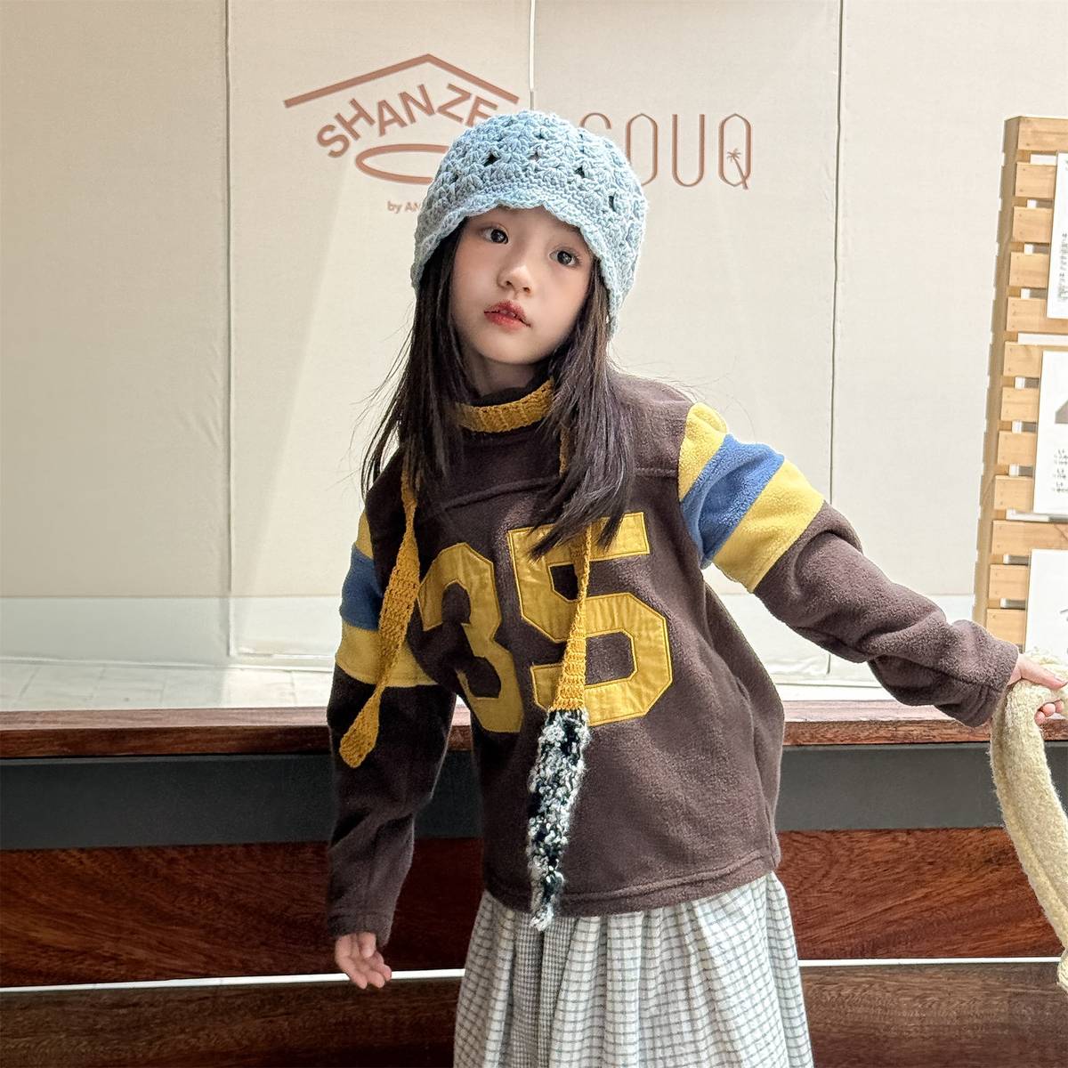 -長袖フリース プルオーバー ナンバーワッペン ハイネック スリーブデザイン【mh0011409】 - mamahalo shop - トレーナー・フーディ -  べビー服 - 子供服 - 男の子 - 女の子