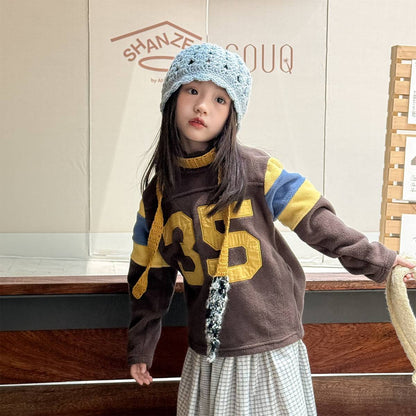 -長袖フリース プルオーバー ナンバーワッペン ハイネック スリーブデザイン【mh0011409】 - mamahalo shop - トレーナー・フーディ -  べビー服 - 子供服 - 男の子 - 女の子