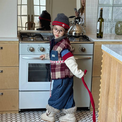 -チェック柄ベスト 裏ボア デニムポケット 中綿入り アウター【mh0011418】 - mamahalo shop - ベスト -  べビー服 - 子供服 - 男の子 - 女の子