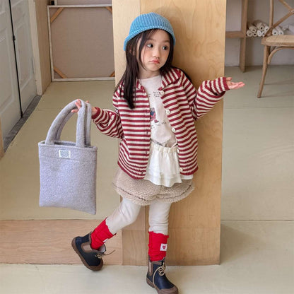 ボーダーニットカーディガン 襟付き 長袖 ボタン開閉 トップス【mh0011431】