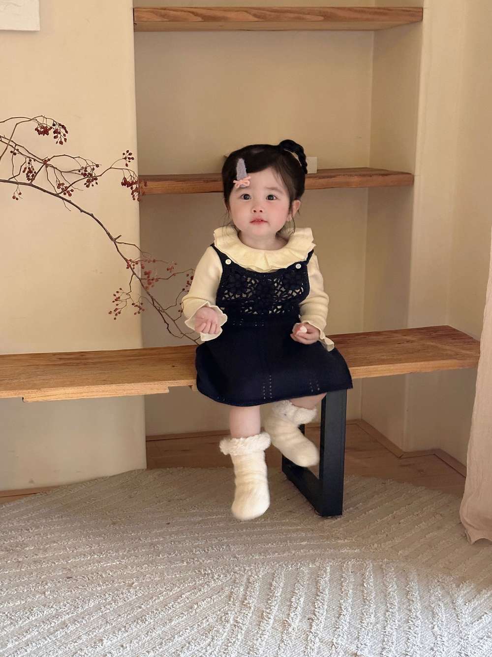 ノースリーブクロシェワンピース/長袖フリルニット リブセーター ドレス【mh0011516】