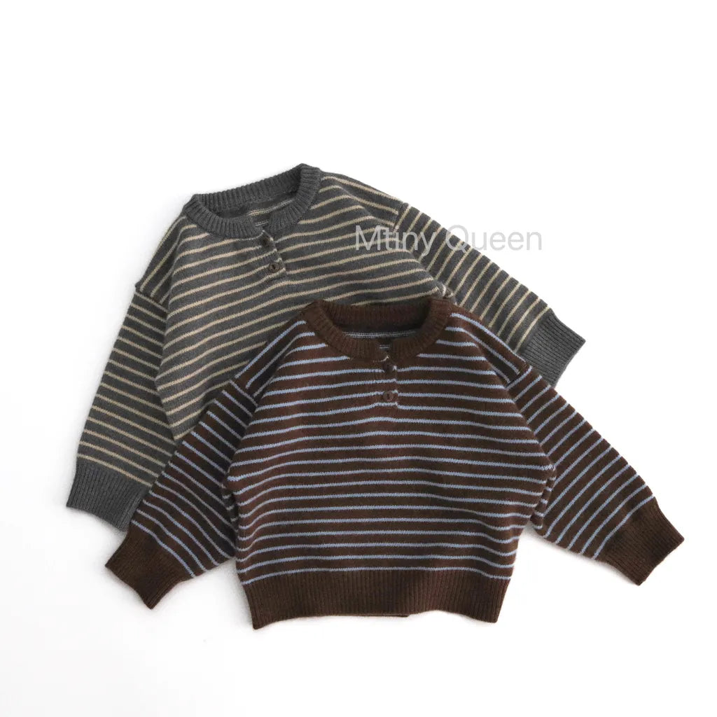 -ヘンリーネックボーダーニットセーター【mh0011272】 - mamahalo shop - ニット・セーター -  べビー服 - 子供服 - 男の子 - 女の子