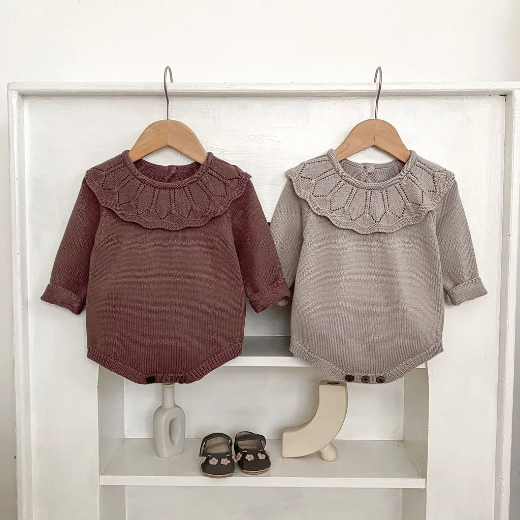 -ラッフルレースニット襟長袖ロンパース【mh0011077】 - mamahalo shop - 長袖ロンパース -  べビー服 - 子供服 - 男の子 - 女の子