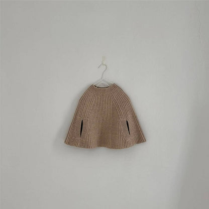 -ニットポンチョ マント リブ編み ハイネック 袖穴付き アウター【mh0011370】 - mamahalo shop - カーディガン・パーカー -  べビー服 - 子供服 - 男の子 - 女の子