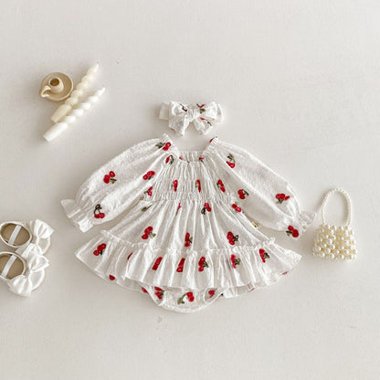 Cherry Print Skirt Jumpsuit チェリー柄 襟付き ロンパース【mh0012097】