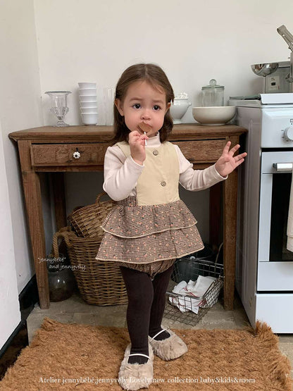 ノースリーブロンパース コーデュロイ チェック柄 フリルスカート【mh0011533】