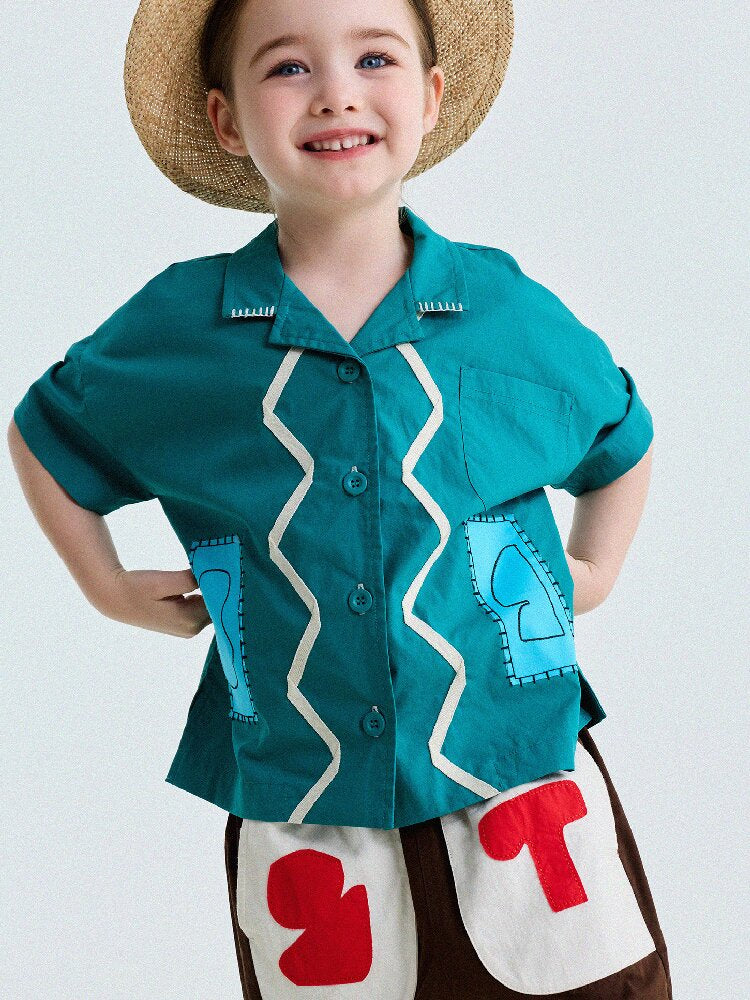Retro Color-Blocking Short-Sleeved Cotton Shirt レトロ 半袖シャツ【mh0013207】
