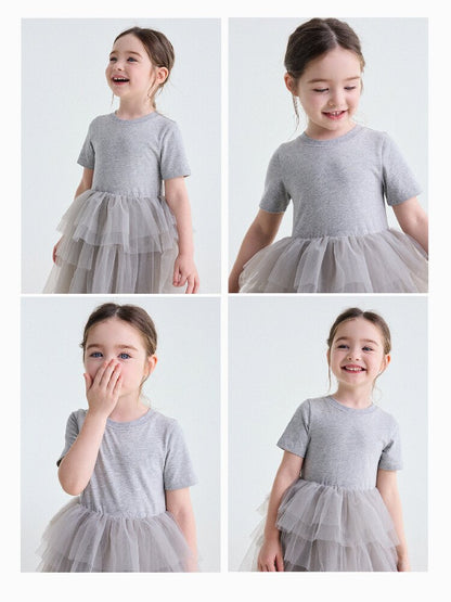 Short Sleeve Tiered Tulle Dress ドッキング 半袖ワンピース【mh0013183】