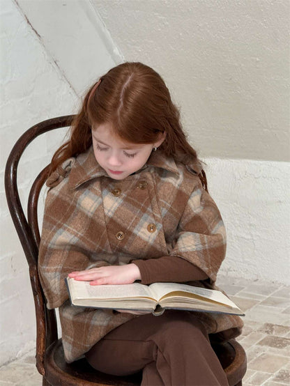 チェック柄ケープ マント風コート ウール調アウター 厚手防寒【mh0011445】