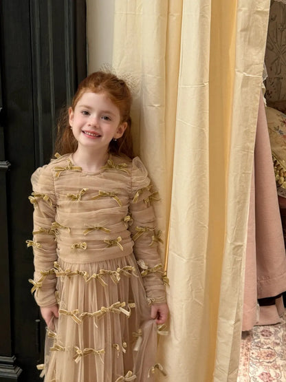 -ベロアリボンチュールロングドレスワンピース【mh0011210】 - mamahalo shop - 長袖ワンピース -  べビー服 - 子供服 - 男の子 - 女の子