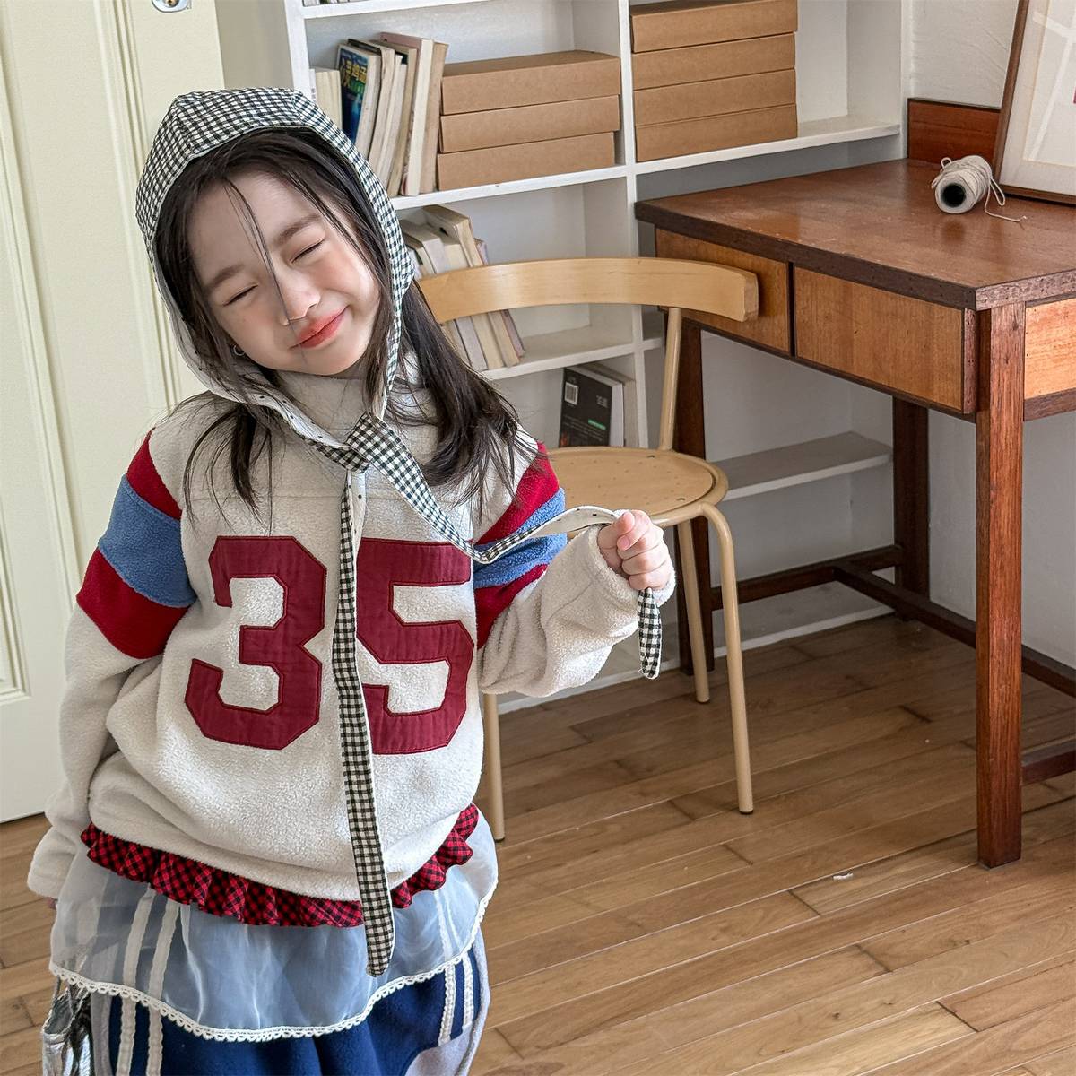 -長袖フリース プルオーバー ナンバーワッペン ハイネック スリーブデザイン【mh0011409】 - mamahalo shop - トレーナー・フーディ -  べビー服 - 子供服 - 男の子 - 女の子