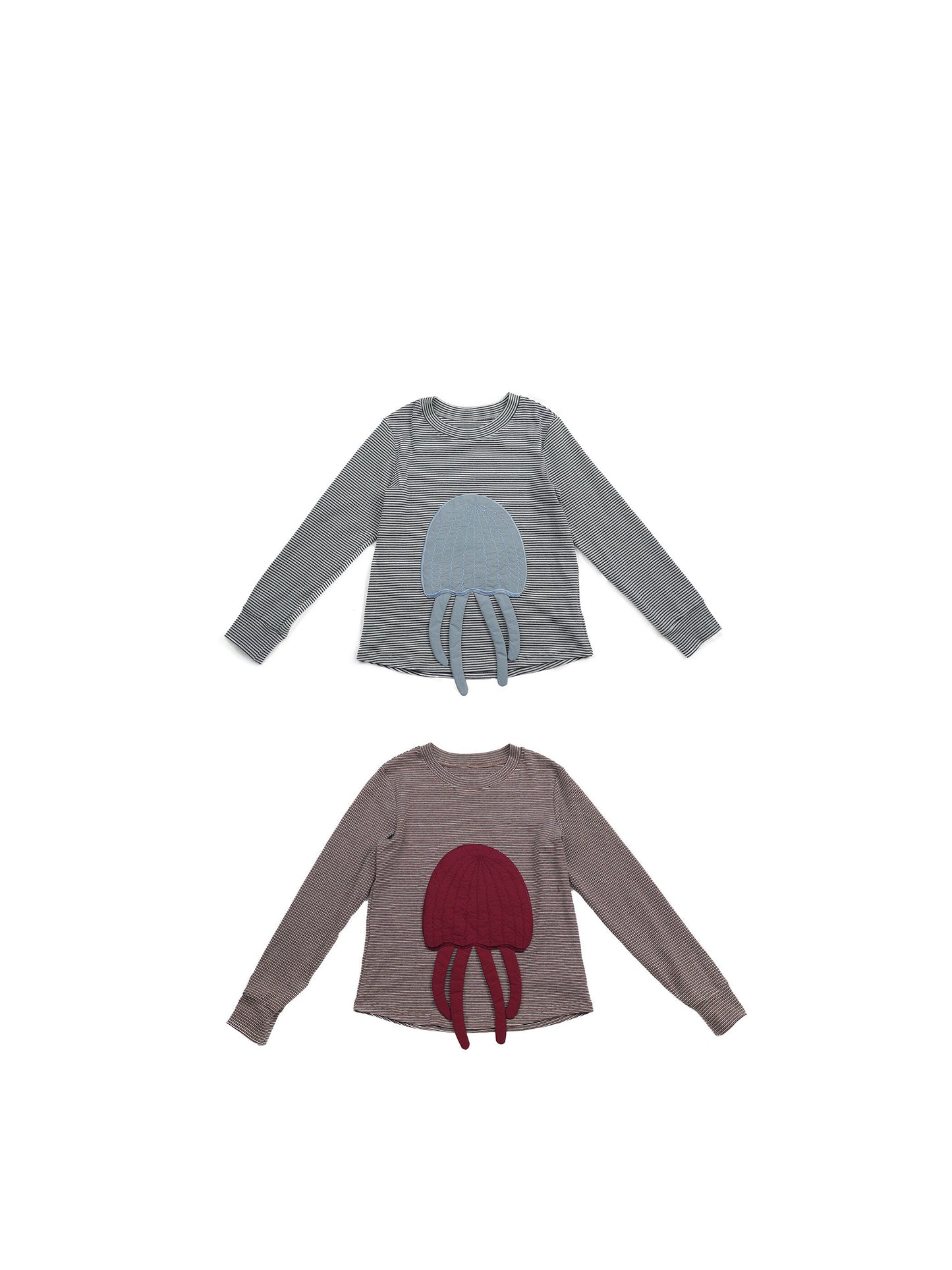 Pawpaw Liu | Gray Jellyfish Striped T-Shirt グレー クラゲ ストライプ Tシャツ【mh0020086】