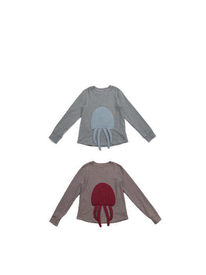 Pawpaw Liu | Gray Jellyfish Striped T-Shirt グレー クラゲ ストライプ Tシャツ【mh0020086】