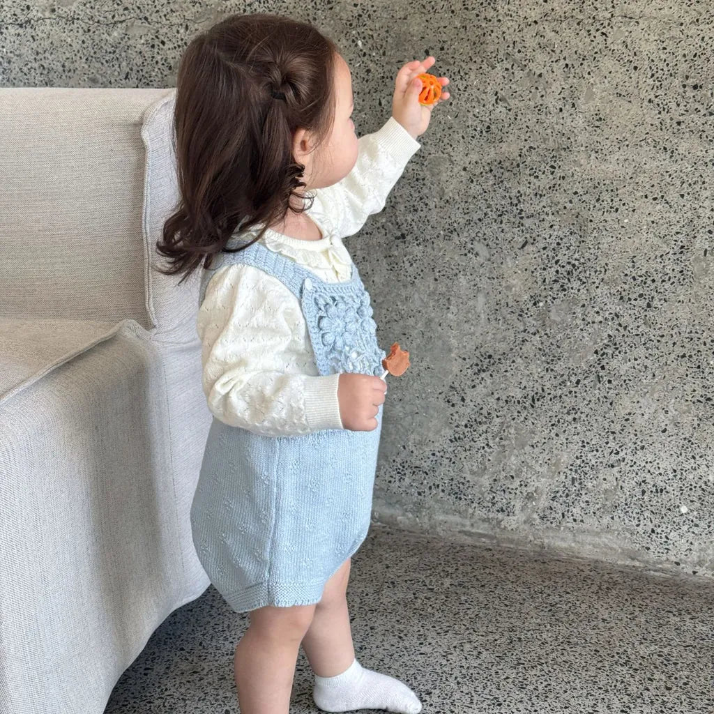 -透かし編みレースフラワーニットロンパース/ボンネット【mh0011143】 - mamahalo shop - ノースリーブロンパース -  べビー服 - 子供服 - 男の子 - 女の子