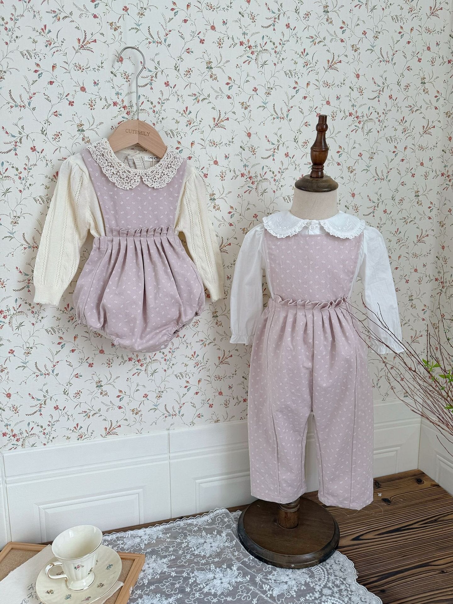 Floral Twill Suspender Romper 花柄 ツイル サスペンダー ロンパース【mh0012154】