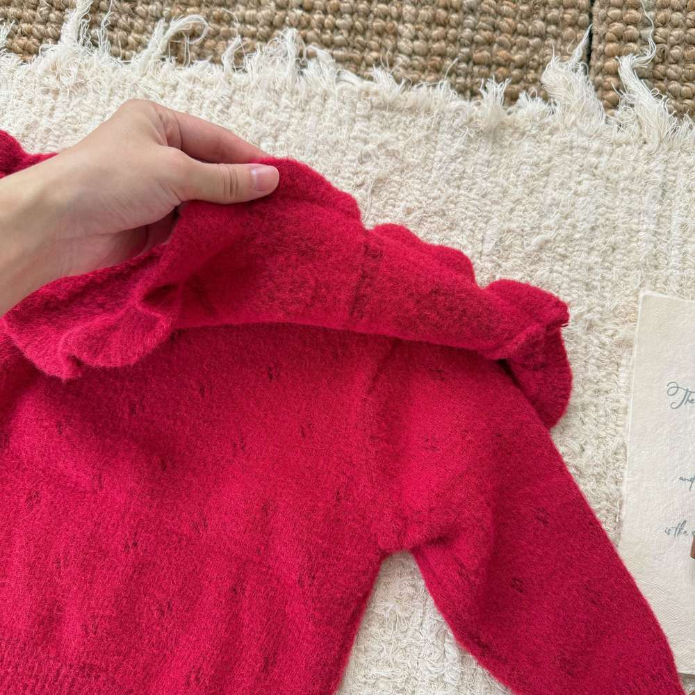 ショール付き長袖ニットセーター +フリルショートパンツ セットアップ 2点セット【mh0011525】