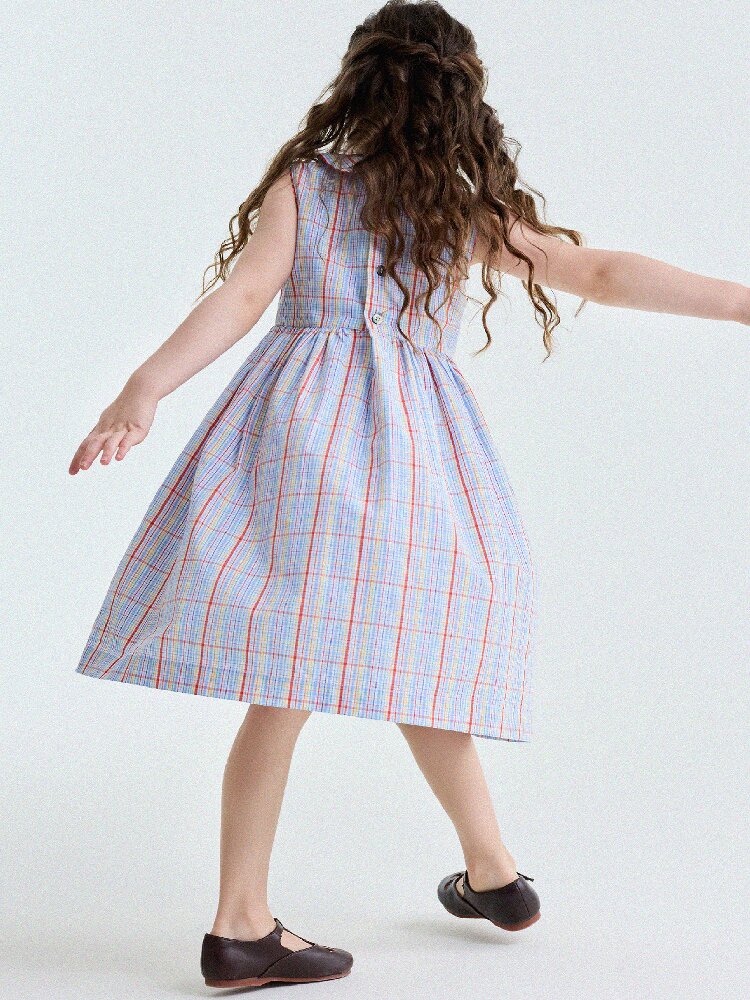 Peter Pan Collar Plaid Dress ラウンドカラー ノースリーブワンピース【mh0013177】