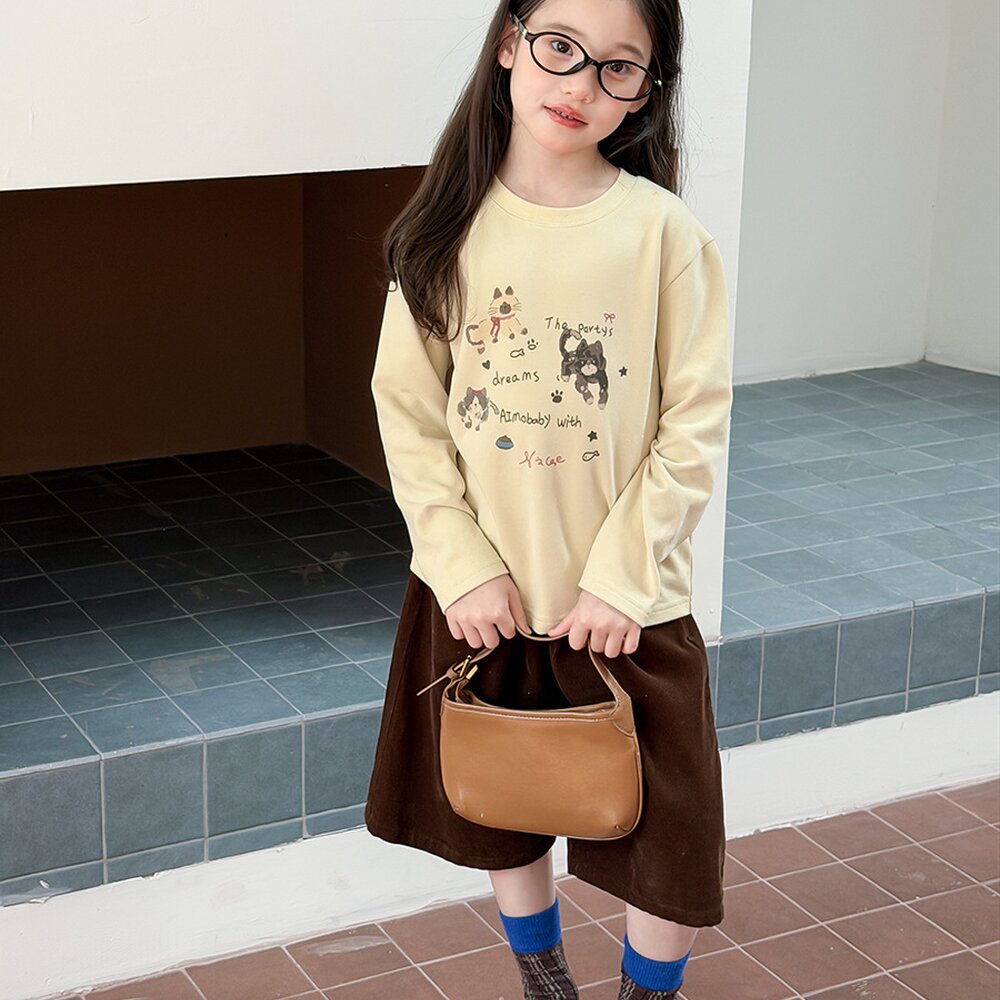 キッズ ジュニア キャットプリント 長袖Tシャツ【mh0014430】