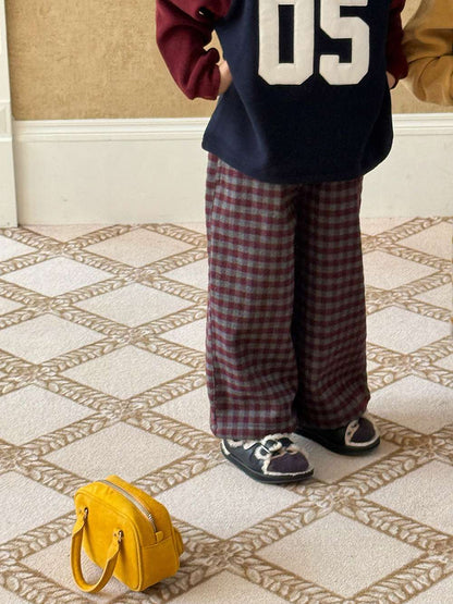 Long pants, brushed lining, check pattern, straight pants [mh0011463]