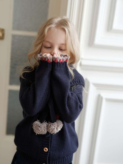 Long-sleeved cardigan with cherry crochet pattern and knit buttons, lightweight wool [mh0011554]