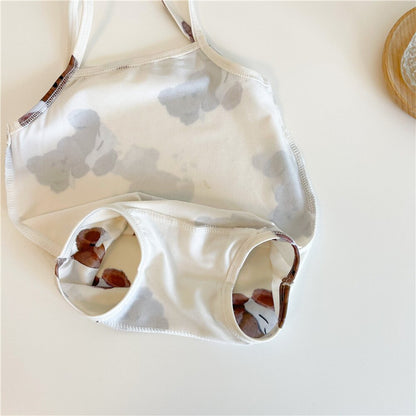 Baby Bear Print Camisole Dress and Hat Swimwear Set [mh0000847]