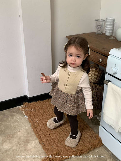 ノースリーブロンパース コーデュロイ チェック柄 フリルスカート【mh0011533】