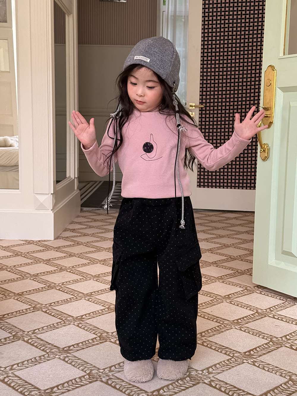 長袖ハイネックトップス | アップリケ刺繍 | 裏起毛モックネックカットソー【mh0011471】