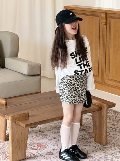 キッズ ジュニア 英字 プリント ルーズ ビッグシルエット 長袖 Tシャツ【mh0014468】