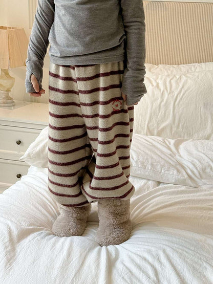 ロングボアパンツ もこもこ ボーダー スウェットパンツ【mh0011465】