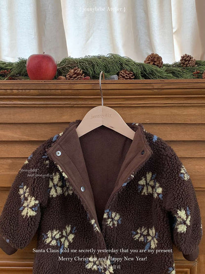 長袖ジャンプスーツ もこもこボア 花柄 カバーオール 帽子セット 暖かい 防寒【mh0011540】