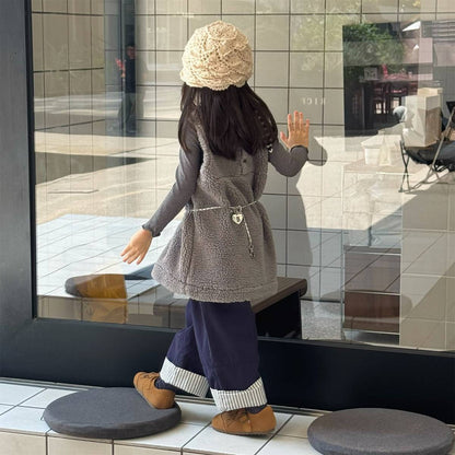 -シープボアジャンパースカート ノースリーブ ふわふわ素材 ワンピース【mh0011420】 - mamahalo shop - ノースリーブワンピース -  べビー服 - 子供服 - 男の子 - 女の子