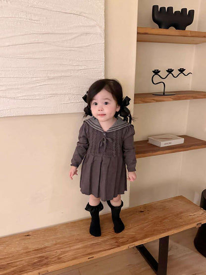 長袖ニットワンピース セーラー襟 プリーツスカート ベビー服【mh0011512】