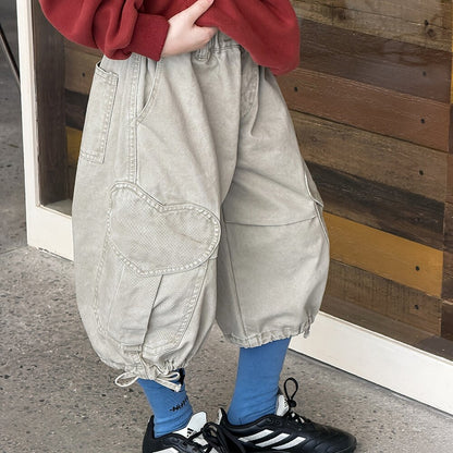 キッズ ジュニア ドローストリング バルーン ワーク クロップドパンツ【mh0014434】