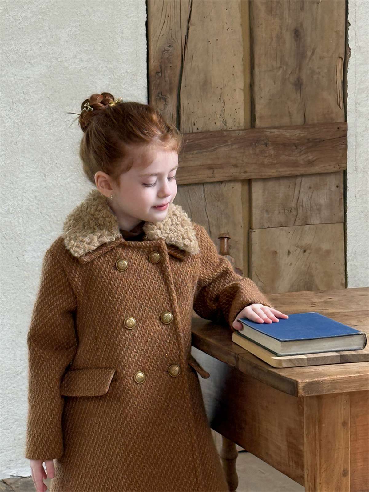 -ミドル丈コート ファーカラー プレッピーツイード風アウター【mh0011441】 - mamahalo shop - ショートコート・ジャケット・ジャンパー -  べビー服 - 子供服 - 男の子 - 女の子