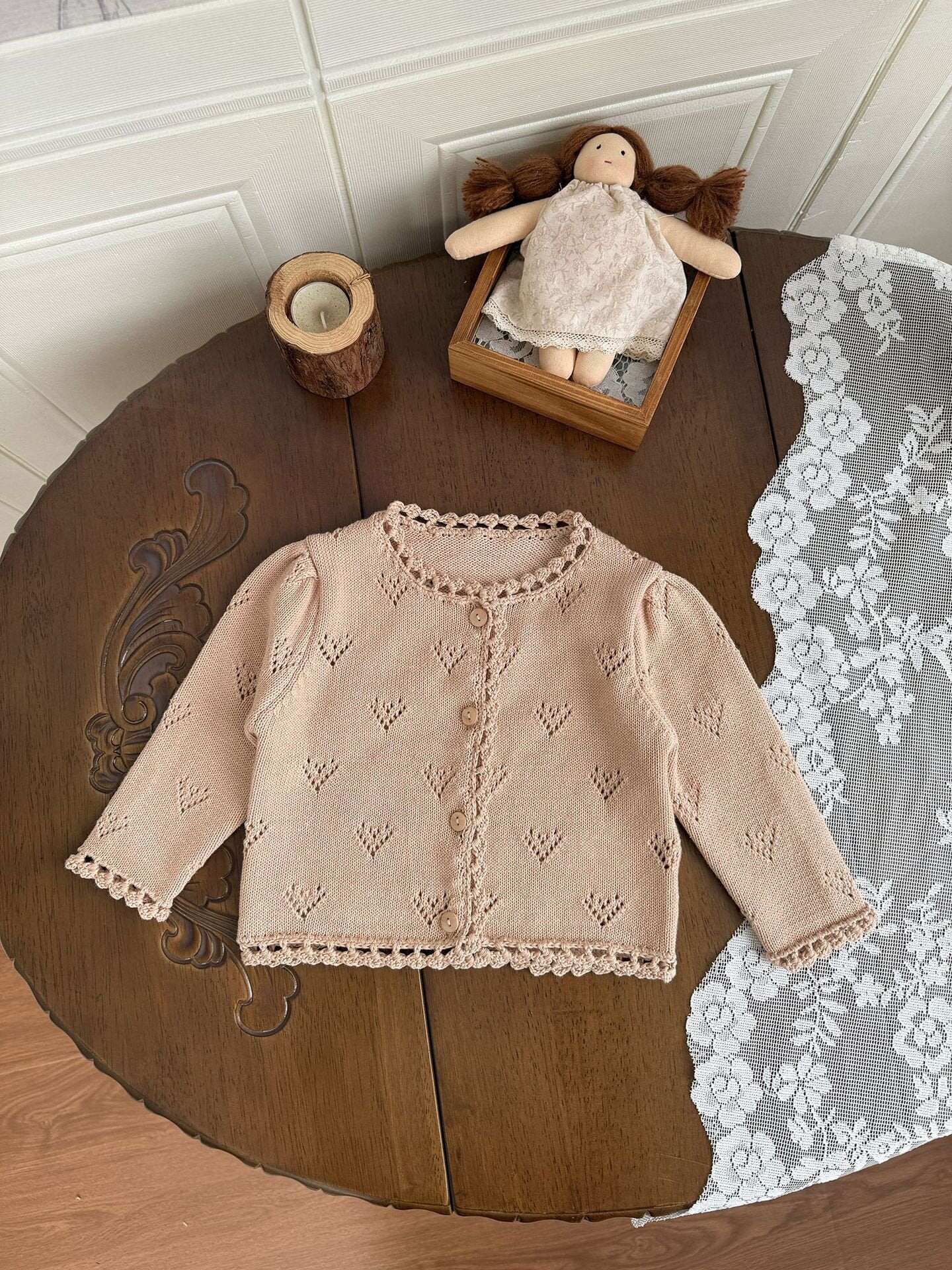 Hand-Knit Style Lace Cardigan クロシェ風 レース カーディガン【mh0012157】