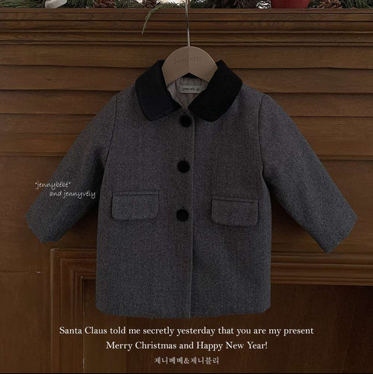 長袖ミドルコート ヘリンボーン柄 バイカラー襟 メルトン アウター【mh0011541】