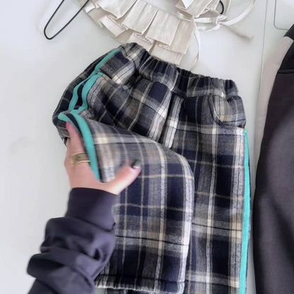 -裏起毛スウェットパンツ ロングパンツ カジュアル チェック サイドライン【mh0011402】 - mamahalo shop - ロングパンツ・スウェットパンツ -  べビー服 - 子供服 - 男の子 - 女の子