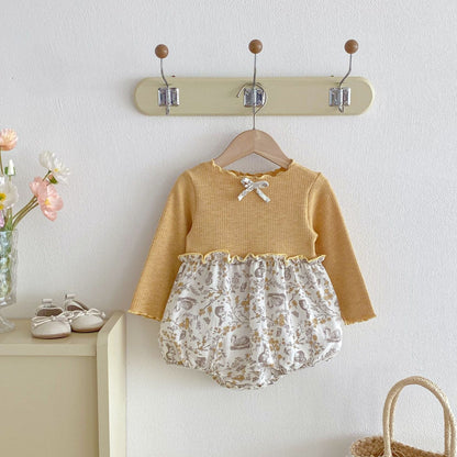 Ribbed Floral Animal Jumpsuit 花柄 リブ 切り替え ロンパース【mh0012100】