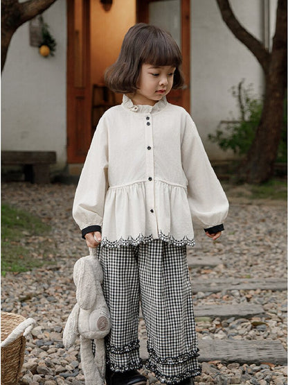 Embroidered Blouse Gingham Pants 裾刺繍 ブラウス ギンガム パンツ セットアップ【mh0012727】
