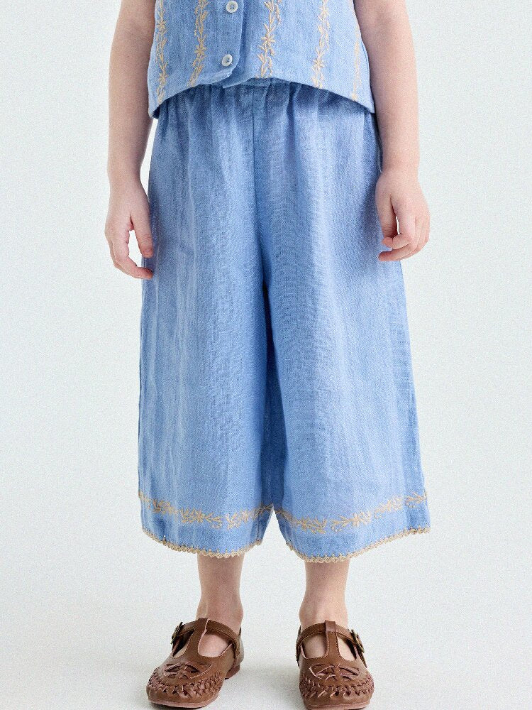Embroidered Linen Vest and Pants Set ノースリーブ トップス ロングパンツ【mh0013182】