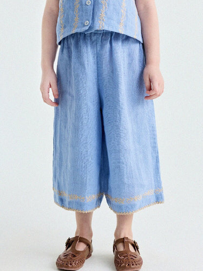 Embroidered Linen Vest and Pants Set ノースリーブ トップス ロングパンツ【mh0013182】