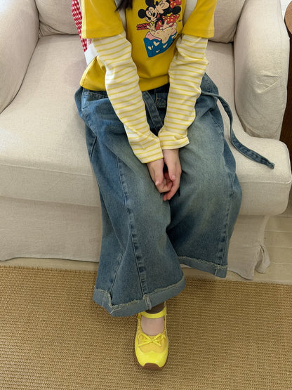 Retro Folded Wide Leg Jeans レトロタックワイドデニムパンツ【mh0012103】